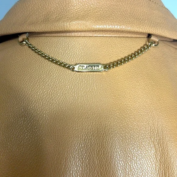 Vintage St. John Sport By Marie Gray 100% Leather Jacket Camel Brown - Picture 6 of 7